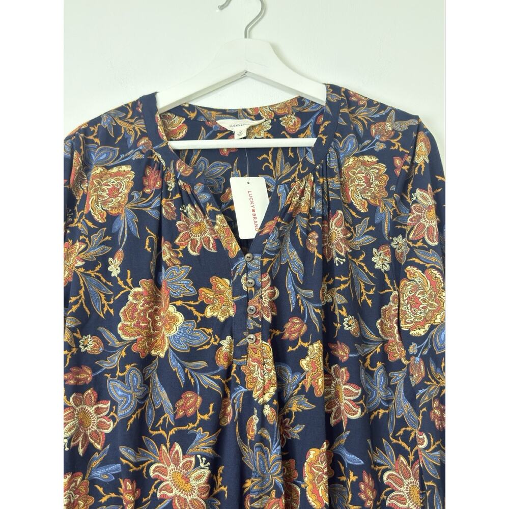 Lucky Brand Women Floral Boho Tunic Top Long Sleeve V-Neck Viscose Blouse M NWT - Picture 4 of 12